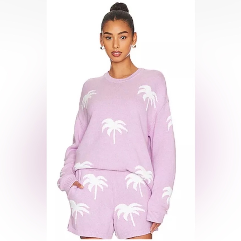 Show Me Your mumu Go To Sweater Purple Palm Boardwalk Short Set